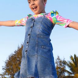 Ollington St. Cotton KnitHalf Sleeves Floral Printed Top & Stretchable Denim Pinafore - Pink & Light Blue-picture-2