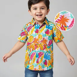 Babyhug Cotton Knit Half Sleeves Shirt With Tropical Print - Pink-picture-33