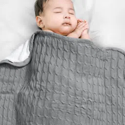 Babyhug Premium Cotton Knitted & Fur All Seasons Blanket - Grey| New Born & Toddler Blanket| Baby Skin Friendly| Super Soft Material| Easy to Washable| Breathable Fabric| Warm & Cozy| Boys and Girls-picture-24