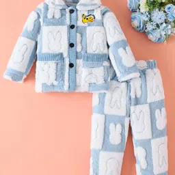 Mark & Mia Full Sleeves Winter Wear Night Suit With Animal Design - Blue-image-19