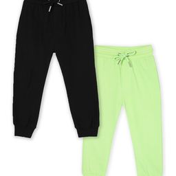 The Mom Store Cotton Knit Pack Of 2 Winter Solid Sweatpants - Black & Neon Green-picture-8