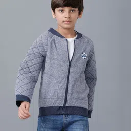 Under Fourteen Only Full Sleeves Football Printed Quilted Jacket - Navy-picture-11