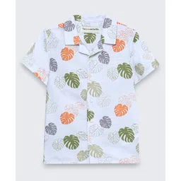 The Lion and the Fish Woven Half Sleeves Leaves Printed Shirt - Porcelain White-picture-13