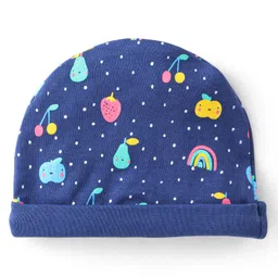 Babyhug 100% Cotton Interlock Knit Cap Mitten And Booties Set Fruits Design - Navy Blue image 2