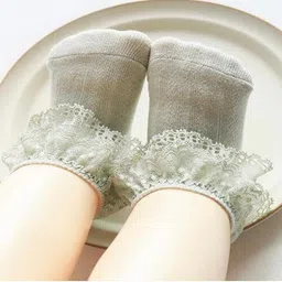 Kidofash Cotton Net & Floral Detailed Socks - Grey image 2