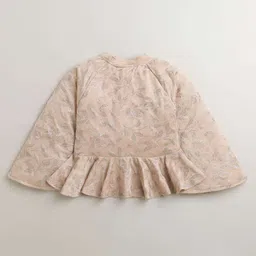 Tiny Girl Full Sleeves Leaves Self Textured Floral Embellished Top - Fawn image 3