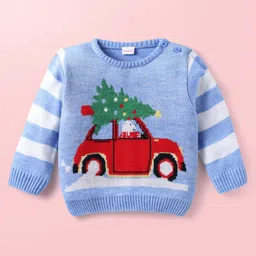 Babyhug Knit Full Sleeves Sweater Set With Stripes & Nautical Theme Design - Navy Blue image 2