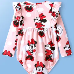 Babyoye Disney Interlock Knit Full Sleeves Onesie & Legging With Minnie Mouse Graphics & Frill Detailing - Pink image 3