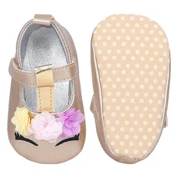 Baby Moo Cute Princess Designed Floral Applique Anti Skid Metallic Ballerinas - Gold image 4