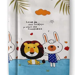 BHAIJI BEDSHEETS Glace Cotton Bed Sheet Double Bed With 2 Pillow Covers Kids Cartoon Prints - Enjoy Life with Lion Rabbit image 3