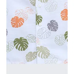 The Lion and the Fish Woven Half Sleeves Leaves Printed Shirt - Porcelain White image 4
