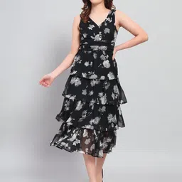 DressBerry Floral Print Georgette Fit & Flare Midi Dress-image-33