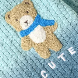Babyoye 100% Cotton Knit Full Sleeves Pullover with Bear Embroidery - Light Blue image 4