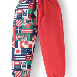 Babyhug Terry Knit Full Sleeves Text Printed Hooded Sweatjacket & Joggers Set - Red & Blue image 5
