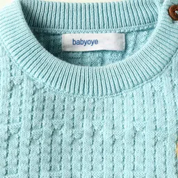 Babyoye 100% Cotton Knit Full Sleeves Pullover with Bear Embroidery - Light Blue image 5