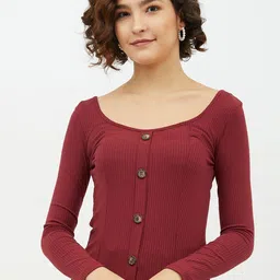 Harpa Maroon Fitted Solid Regular Top image 1