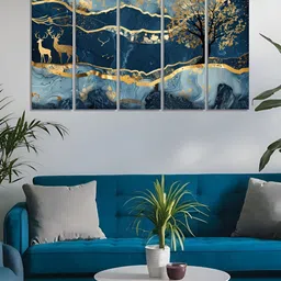 RANDOM Vinyl Blue & Gold-Toned 5 Piece Printed Canvas Wall Paintings image 2