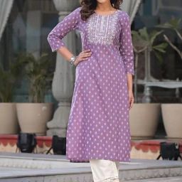 Varanga Purple Cotton Printed Straight Kurta-picture-2