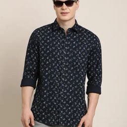 Turtle Navy Cotton Slim Fit Printed Shirt-picture-8