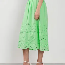 Vero Moda Pure Cotton Cutwork Flared Midi Skirt image 5