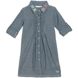 Elle Kids Chambray Blue Cotton Printed Dress-image-35