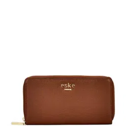 Eske Brown Casual Leather Zip Around Wallet for Women-image-75