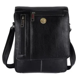HiLEDER Black Textured Medium Leather 7.5 inch Cross Body Bag-picture-26