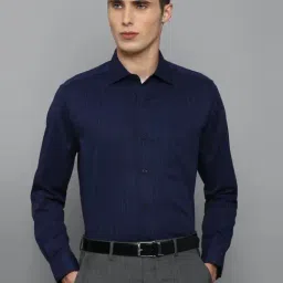 Louis Philippe Permapress Navy Blue Cotton Regular Fit Checks Shirts-image-6