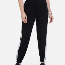Cation Black Color-Block Mid rise Fitted Track Pants-picture-8