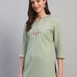 Cantabil Light Green Regular Fit Embroidery Short Kurti image 4