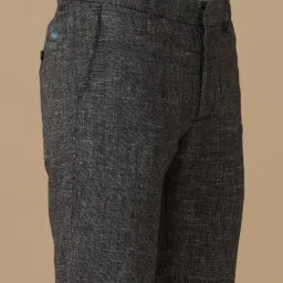 Linen Club Grey Linen Slim Fit Texture Trousers image 4