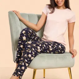Enamor Navy & White Printed Lounge Pants image 4