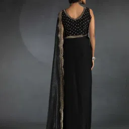 Saree Mall Black Satin Embellished Saree with Blouse Piece image 4