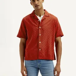 Levi's Orange Cotton Relaxed Fit Self Pattern Shirt-picture-24