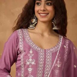 Varanga Mauve Regular Fit Embroidered Suit Sets image 4