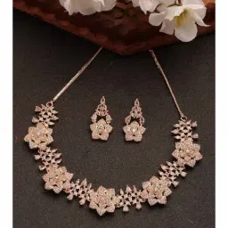 NVR Rose Gold Plated American Diamond Studded Handcrafted Jewellery Set-picture-43