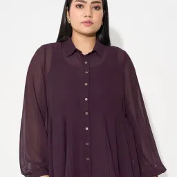 Honey Curvytude By Pantaloons Plum Perfect Regular Fit Plus Size Shirt-picture-31