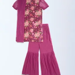 Utsa Kids by Westside Magenta Floral Pattern Ethnic Set image 2