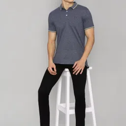 Louis Philippe Navy Cotton Slim Fit Self Pattern T-Shirt image 4