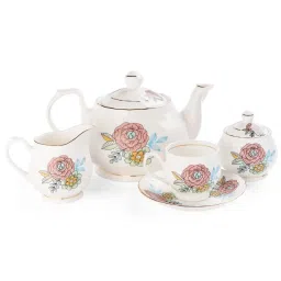 Clay Craft Printed Pink Ceramic Tea Set of 15 image 4