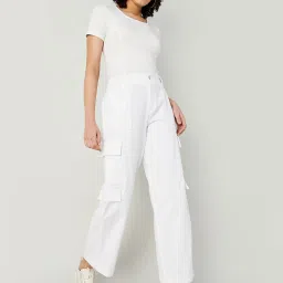 Ginger by Lifestyle White Cotton Relaxed Fit Mid Rise Trousers image 4