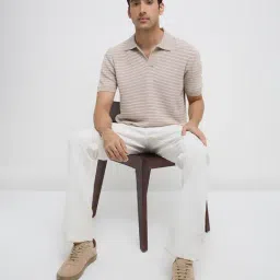 Ascot by Westside Beige Striped Relaxed-Fit Polo T-Shirt image 3