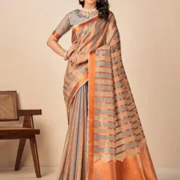 Saree Mall Grey & Brown Woven Saree With Unstitched Blouse-image-50