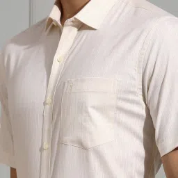 Ramraj Cream Regular Fit Textured Cotton Shirt image 4