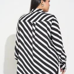Honey Curvytude By Pantaloons Jet Black Regular Fit Striped Plus Size Shirt image 2