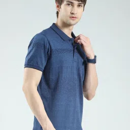 Monte Carlo Blue Regular Fit Self Design T-Shirt image 4