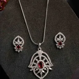 NVR Silver Plated American Diamond Studded Pendant Set-image-44