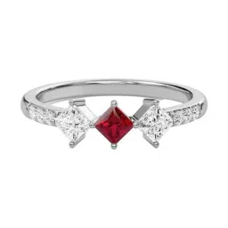 SHINE ETERNAL Lab Grown Diamond 14k (585) White Gold Vibrant Ruby Three Stone Ring for Women-picture-13