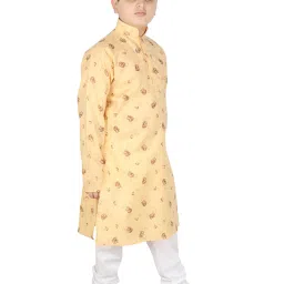SG Yuvraj Kids Light Yellow & White Printed Full Sleeves Kurta with Pyjamas image 4
