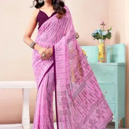 Satrani Pink Printed Saree With Unstitched Blouse-picture-14